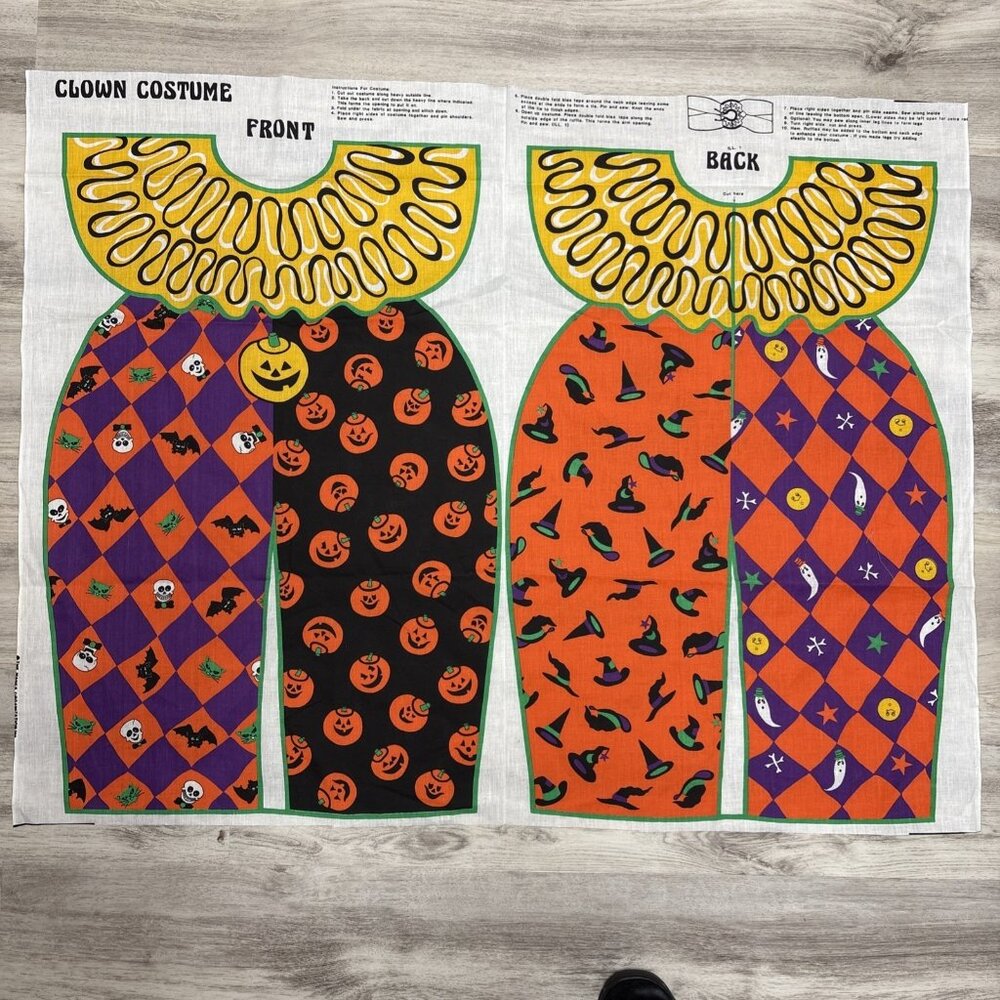 Halloween Clown Costume Fabric Panel Cut & Sew Harlequin Jester Dress Up Vtg 90s